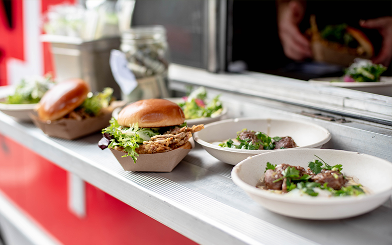 Arrangement of local food from a food truck